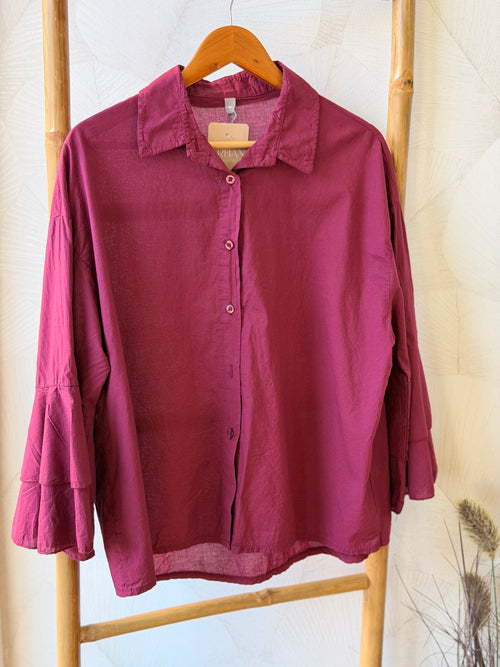 Camisa Bella com Mangas de Folhos