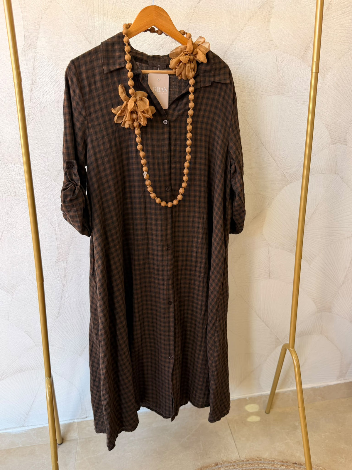 Vestido xadrez na cor castanho chocolate