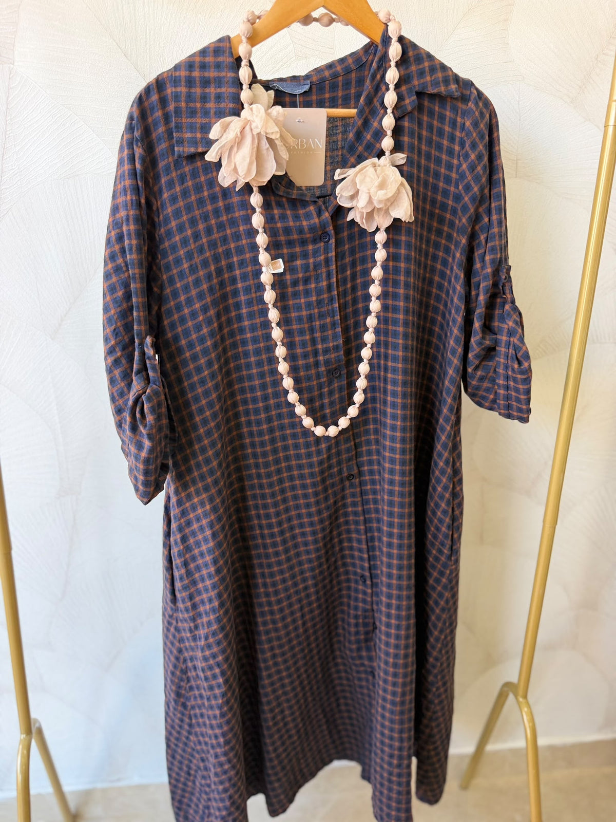 Vestido xadrez na cor azul-escuro