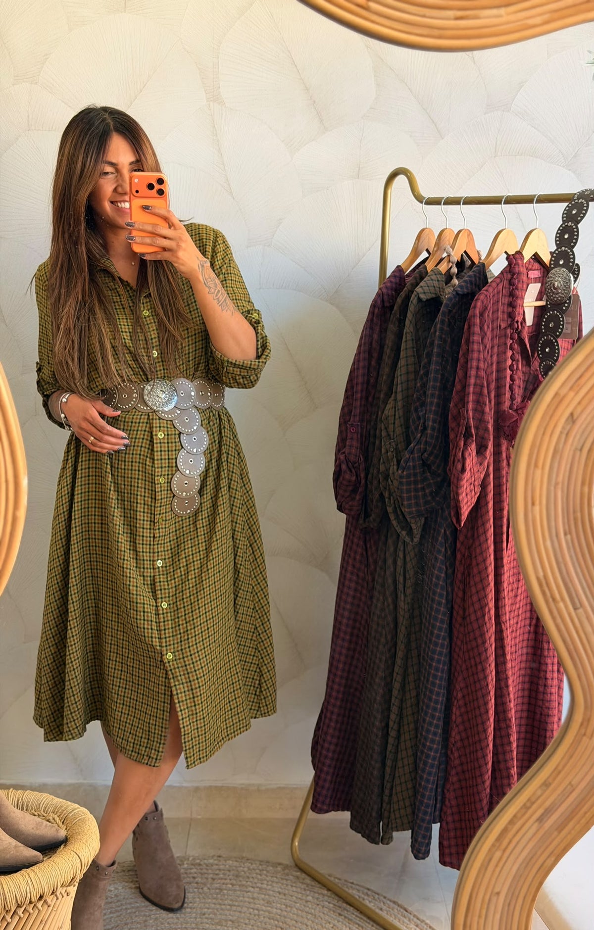 Vestido xadrez na cor verde-lima