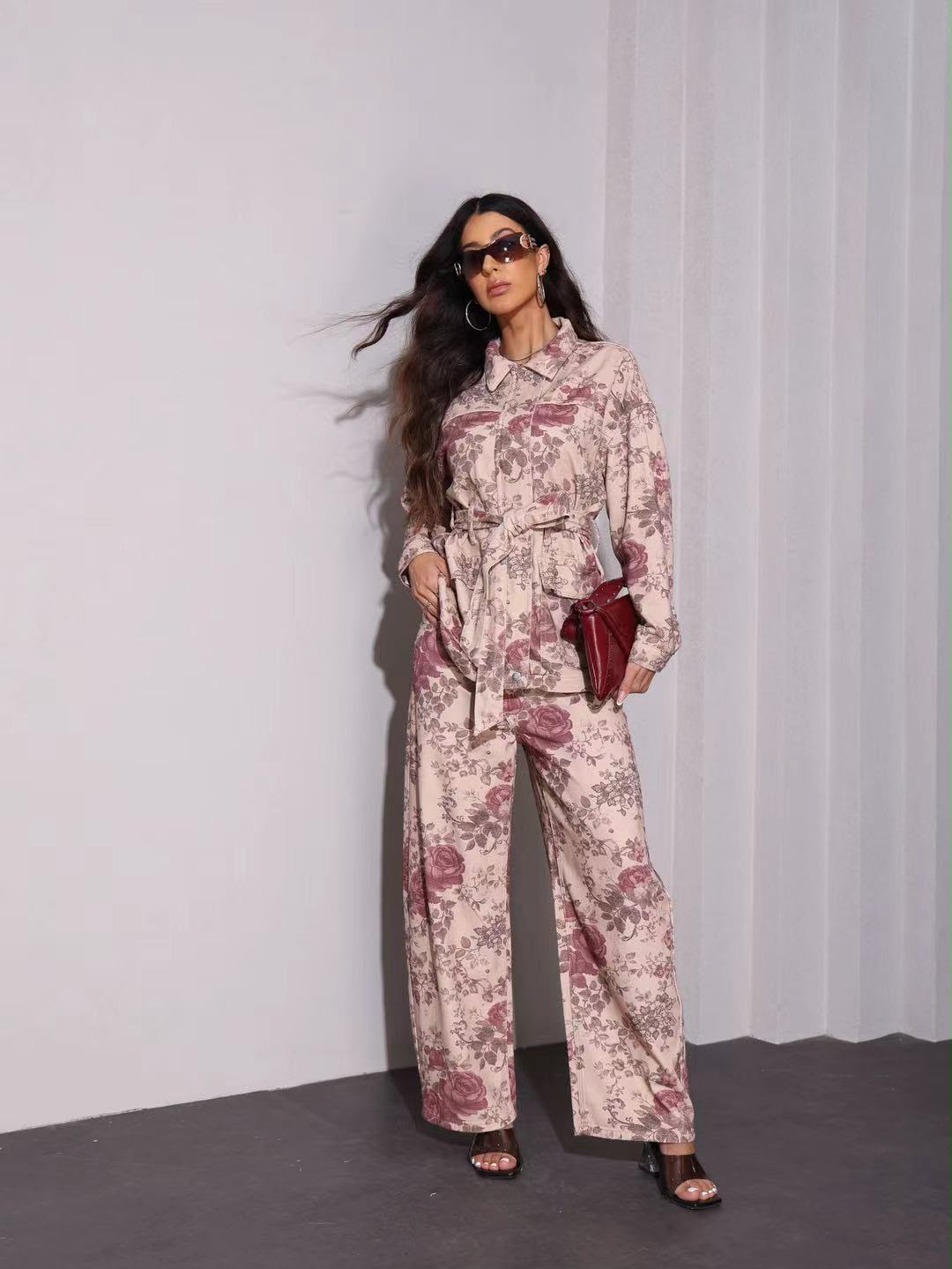 Conjunto Ganga Floral na cor bege